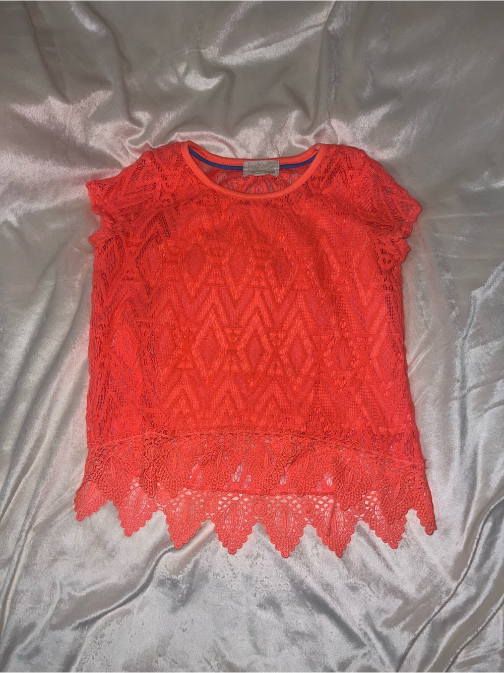 Rewind Coral Lace Overlay Short Sleeve Top